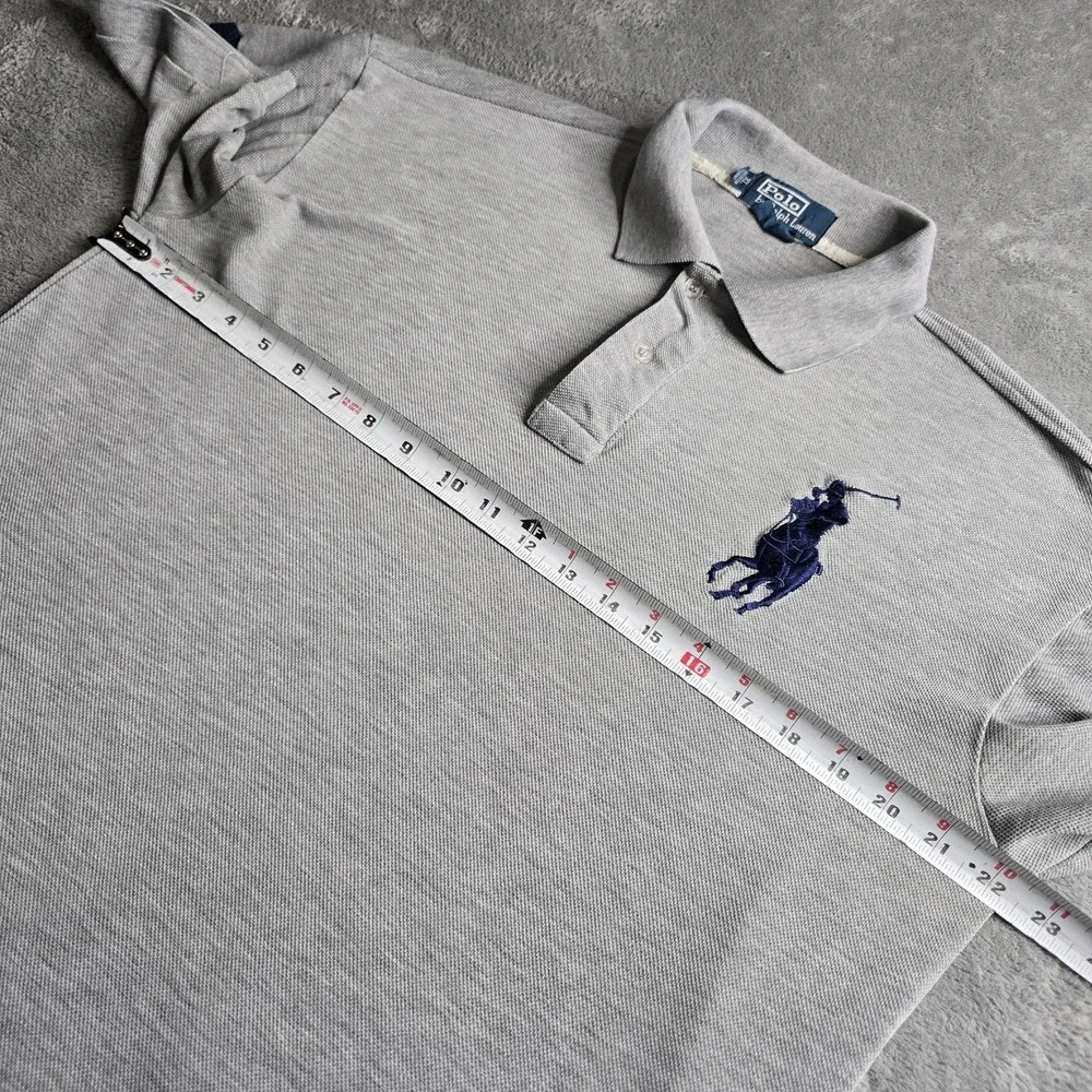 Polo Ralph Lauren Big Pony Polo Mens XL Gray Navy Pique Preppy Custom Fit